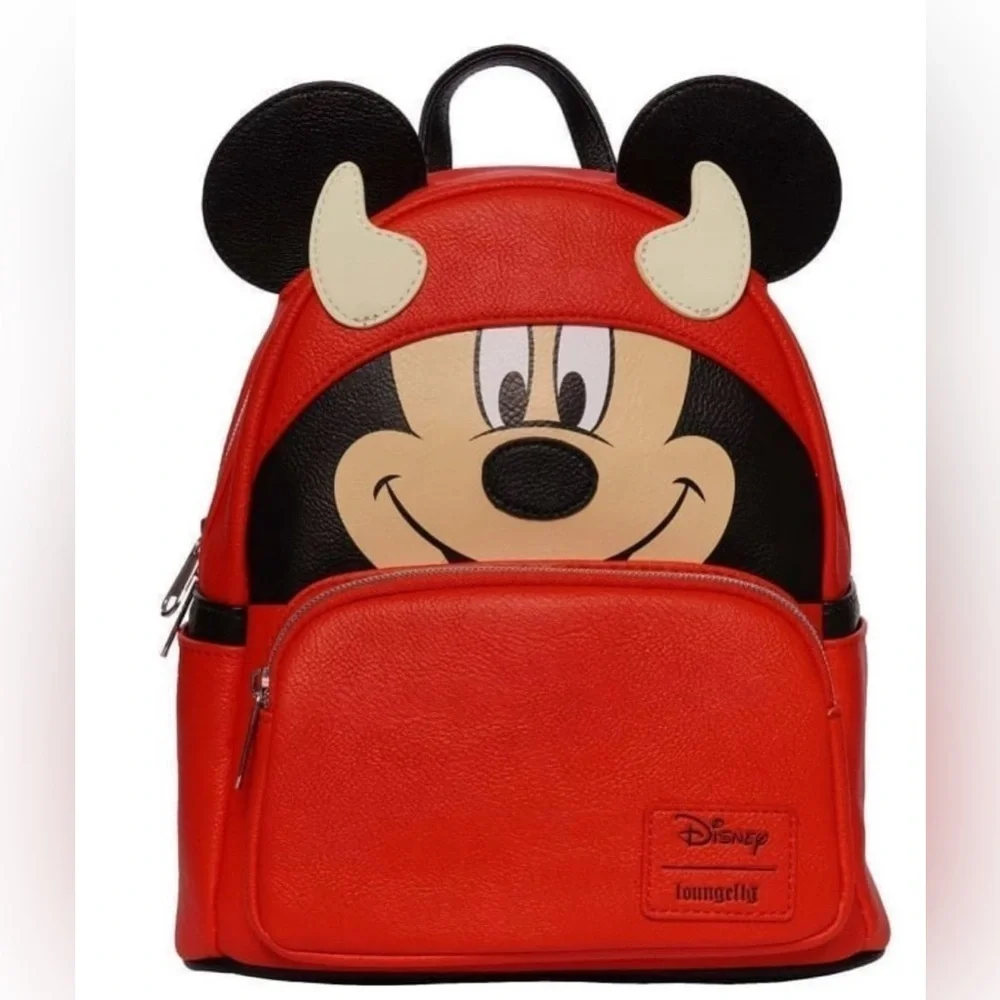 Loungefly Mickey  Mouse Devil Mickey Mini Backpack Disney Red Kids Backpack.⚡️